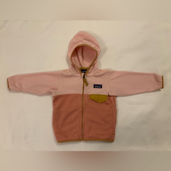 Patagonia baby micro D snap-T fleece jacket pink and yellow 6-12m baby girl - Picture 3 of 13